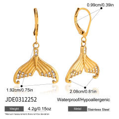 Summer diamond fish tail pendant stainless steel necklace earrings set