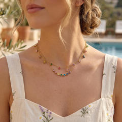 Colorful crystal diamond stainless steel necklace
