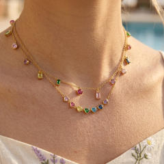Colorful crystal diamond stainless steel necklace