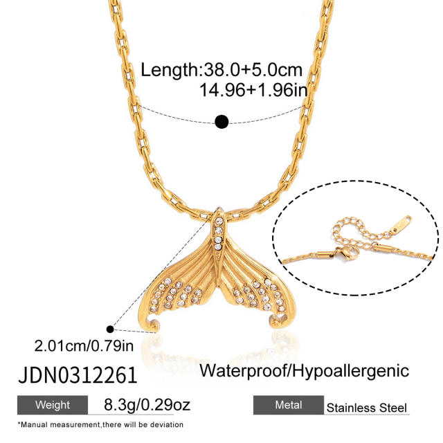 Summer diamond fish tail pendant stainless steel necklace earrings set