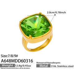 Simple glass crystal statement stainless steel rings