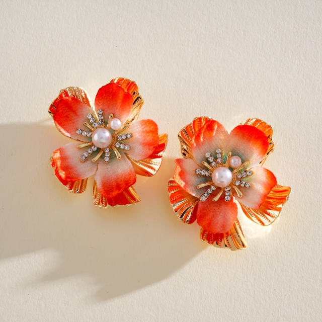 Silver needle colorful flower petal studs earrings holiday earrings