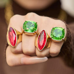 Simple glass crystal statement stainless steel rings