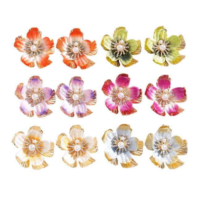 Silver needle colorful flower petal studs earrings holiday earrings
