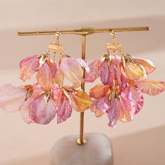 Silver needle sweet pink fabirc flower earrings holiday earrings