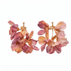 Silver needle sweet pink fabirc flower earrings holiday earrings