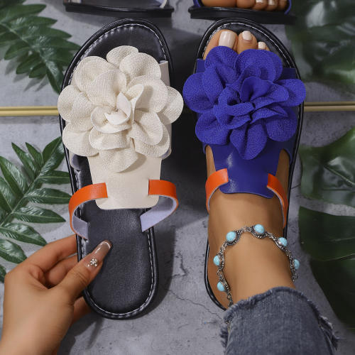 New Spring and Summer Floral Double-Decorated Large-Size Flat Beach Sandals