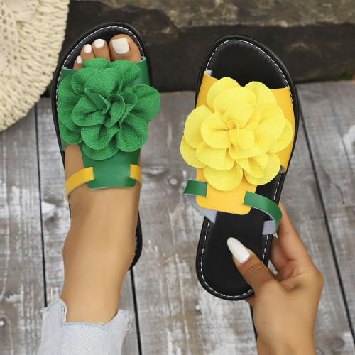New Spring and Summer Floral Double-Decorated Large-Size Flat Beach Sandals