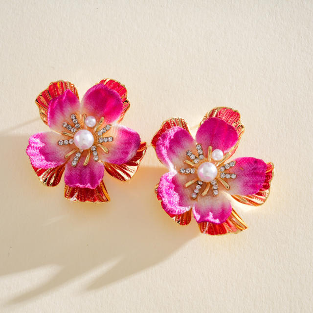 Silver needle colorful flower petal studs earrings holiday earrings