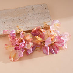 Silver needle sweet pink fabirc flower earrings holiday earrings