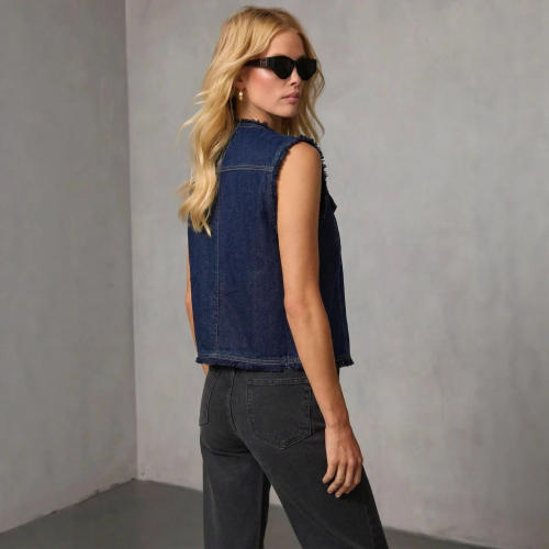 Summer hot girl V neck dark blue denim vest tops