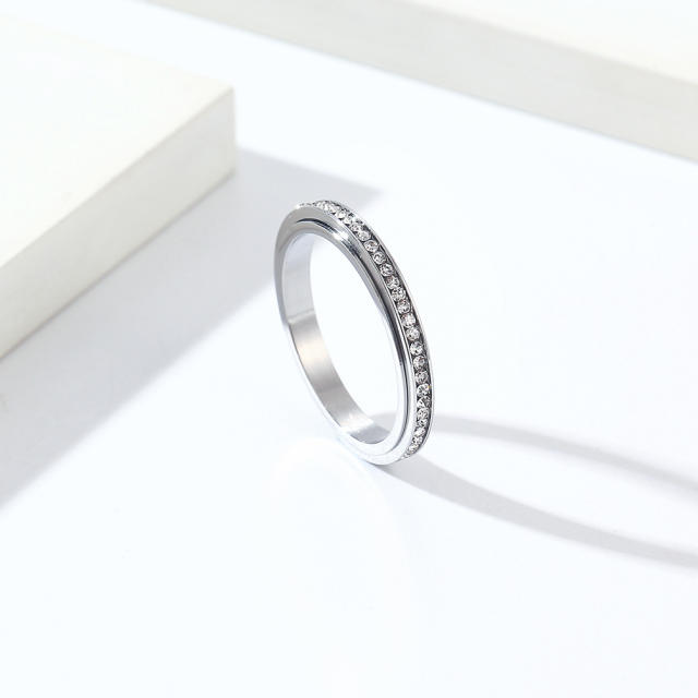 INS Simple 3mm Circle Full Diamond Rotatable stainless Steel Rings