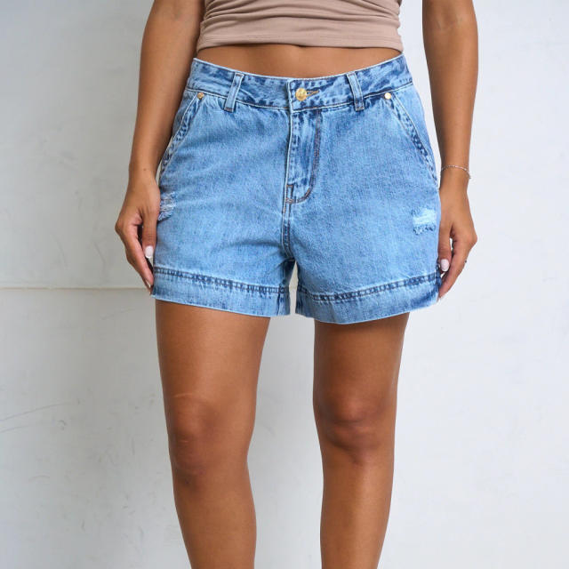 Summer hot sale light blue denim shorts