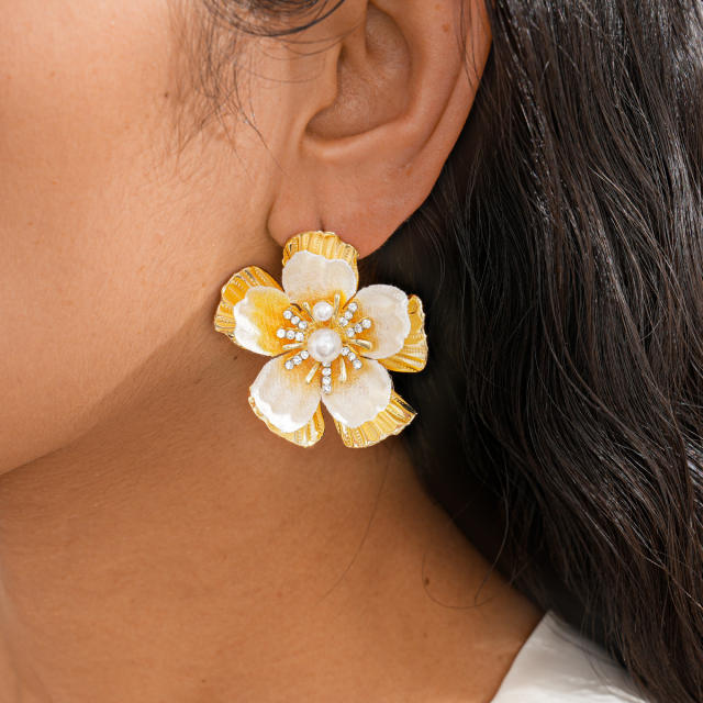 Silver needle colorful flower petal studs earrings holiday earrings