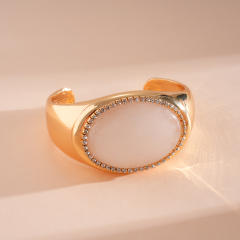 Personality gold color metal glass crystal statement bangle