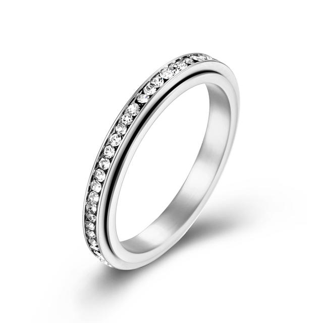 INS Simple 3mm Circle Full Diamond Rotatable stainless Steel Rings