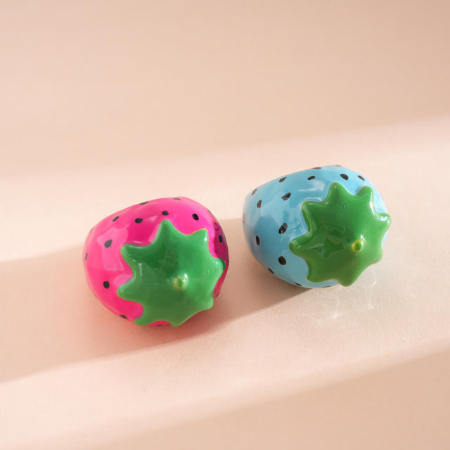 Summer color enamel strawberry finger rings