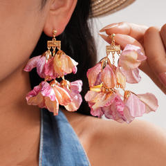 Silver needle sweet pink fabirc flower earrings holiday earrings