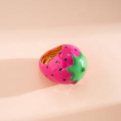 Summer color enamel strawberry finger rings