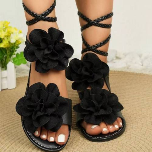 Summer New Style Thong-Toe Sandals for Women Large Size Bohemian Floral Thong-Toe Flat Beach Sandals