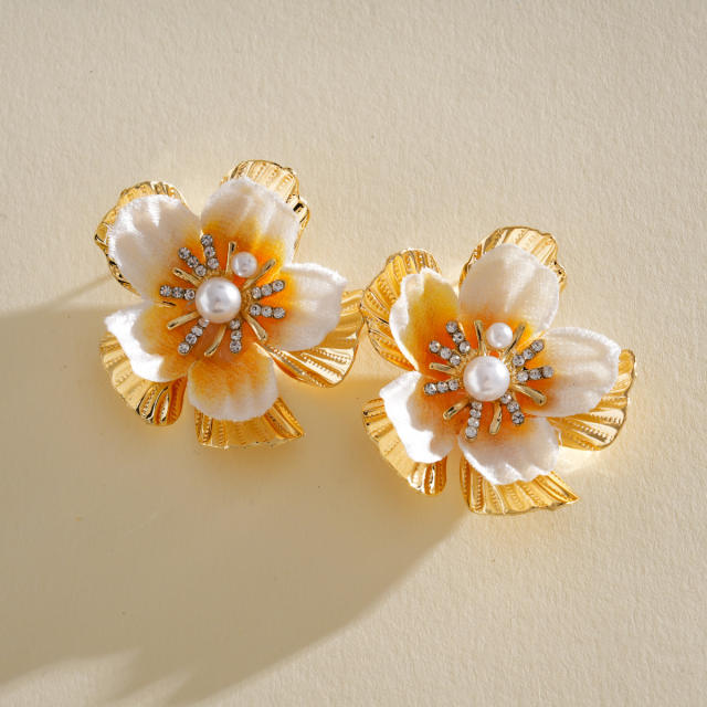 Silver needle colorful flower petal studs earrings holiday earrings