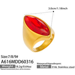 Simple glass crystal statement stainless steel rings