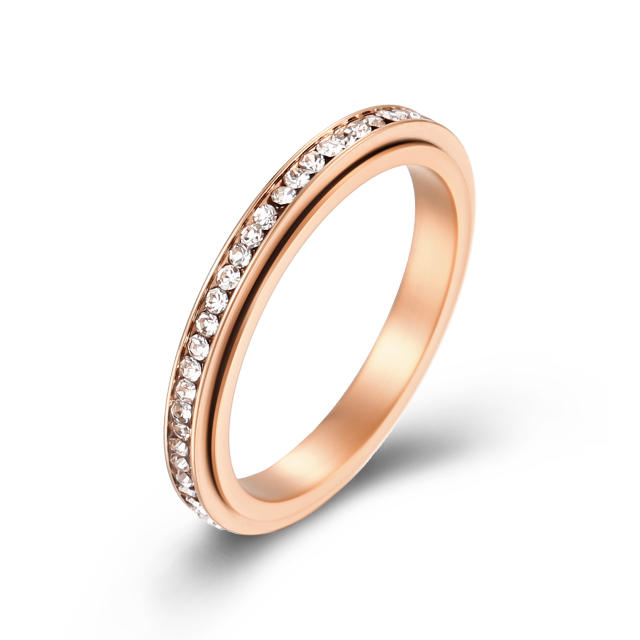 INS Simple 3mm Circle Full Diamond Rotatable stainless Steel Rings