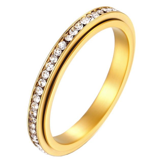 INS Simple 3mm Circle Full Diamond Rotatable stainless Steel Rings
