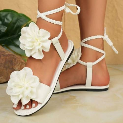 Summer New Style Thong-Toe Sandals for Women Large Size Bohemian Floral Thong-Toe Flat Beach Sandals