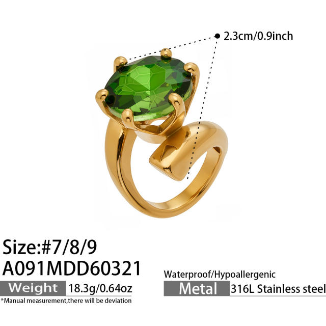 Creative big size crystal stainless steel rings