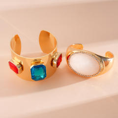 Personality gold color metal glass crystal statement bangle