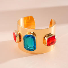 Personality gold color metal glass crystal statement bangle