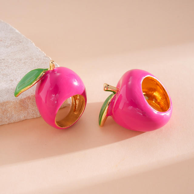 Sweet rose red color enamel apple design alloy finger rings