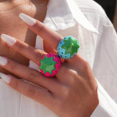 Summer color enamel strawberry finger rings