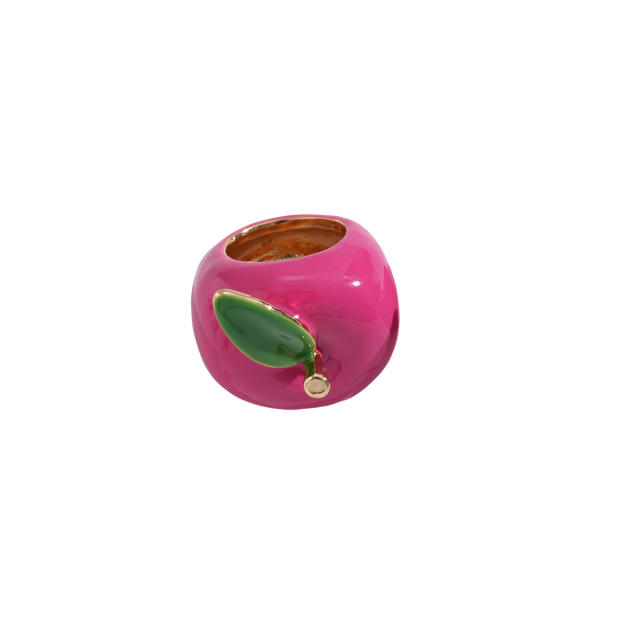 Sweet rose red color enamel apple design alloy finger rings