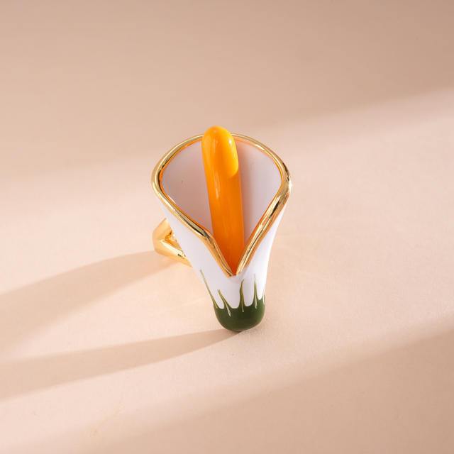 Sweet rose red color enamel apple design alloy finger rings