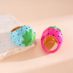 Summer color enamel strawberry finger rings