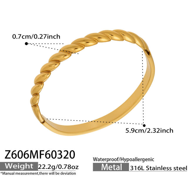 18KG fashion wave fold stainless steel bangle bracelet