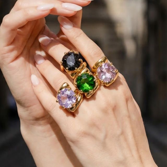 Creative big size crystal stainless steel rings
