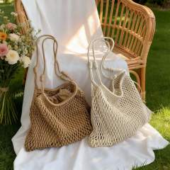French trend hollow design straw beach bag tote bag