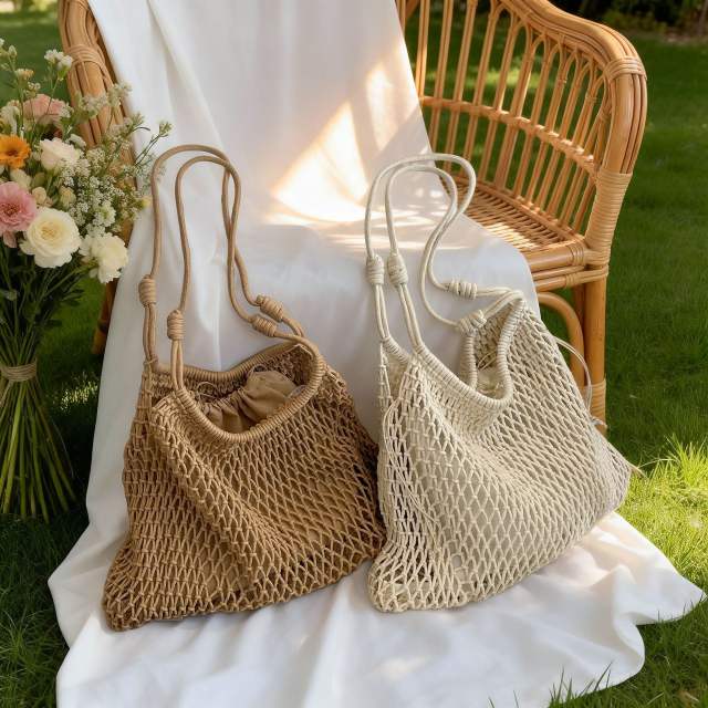 French trend hollow design straw beach bag tote bag