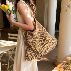 French trend hollow design straw beach bag tote bag