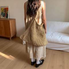 French trend hollow design straw beach bag tote bag