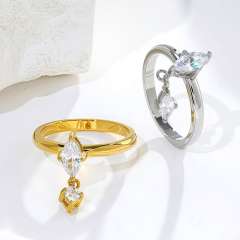 Delicate horse eye cubic zircon tassel stainless steel rings