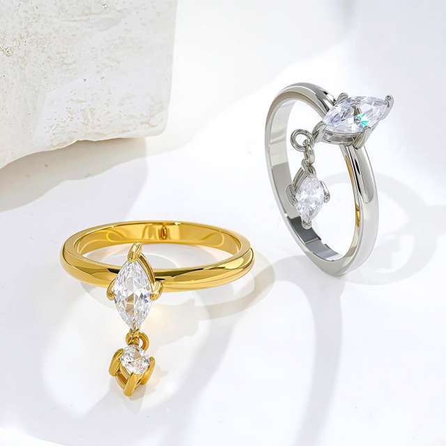 Delicate horse eye cubic zircon tassel stainless steel rings