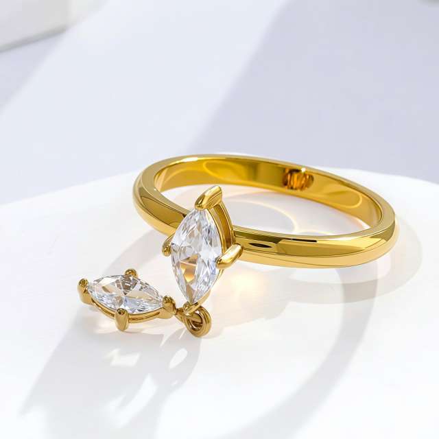 Delicate horse eye cubic zircon tassel stainless steel rings