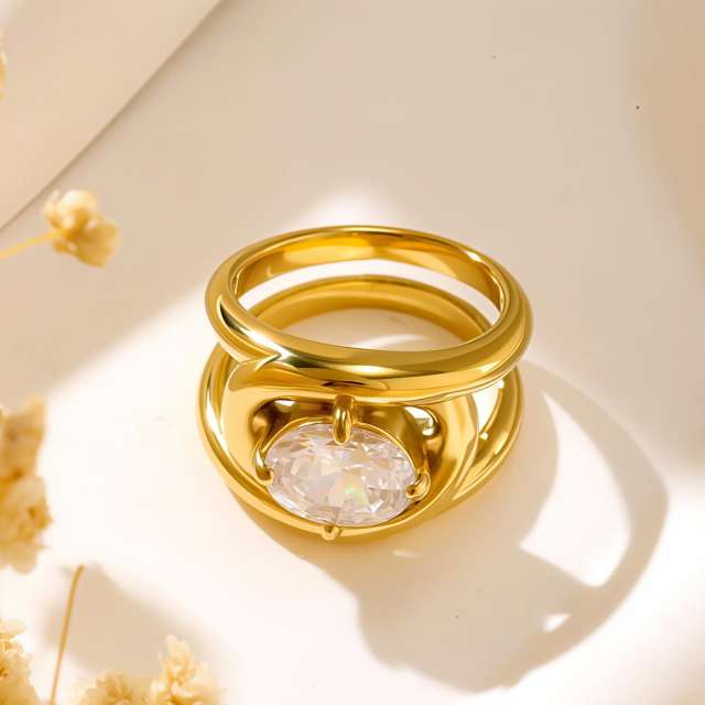 Oval Single Diamond Ring K-Style Simple stainless steel rings
