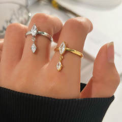 Delicate horse eye cubic zircon tassel stainless steel rings