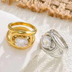 Oval Single Diamond Ring K-Style Simple stainless steel rings