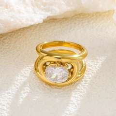 Oval Single Diamond Ring K-Style Simple stainless steel rings